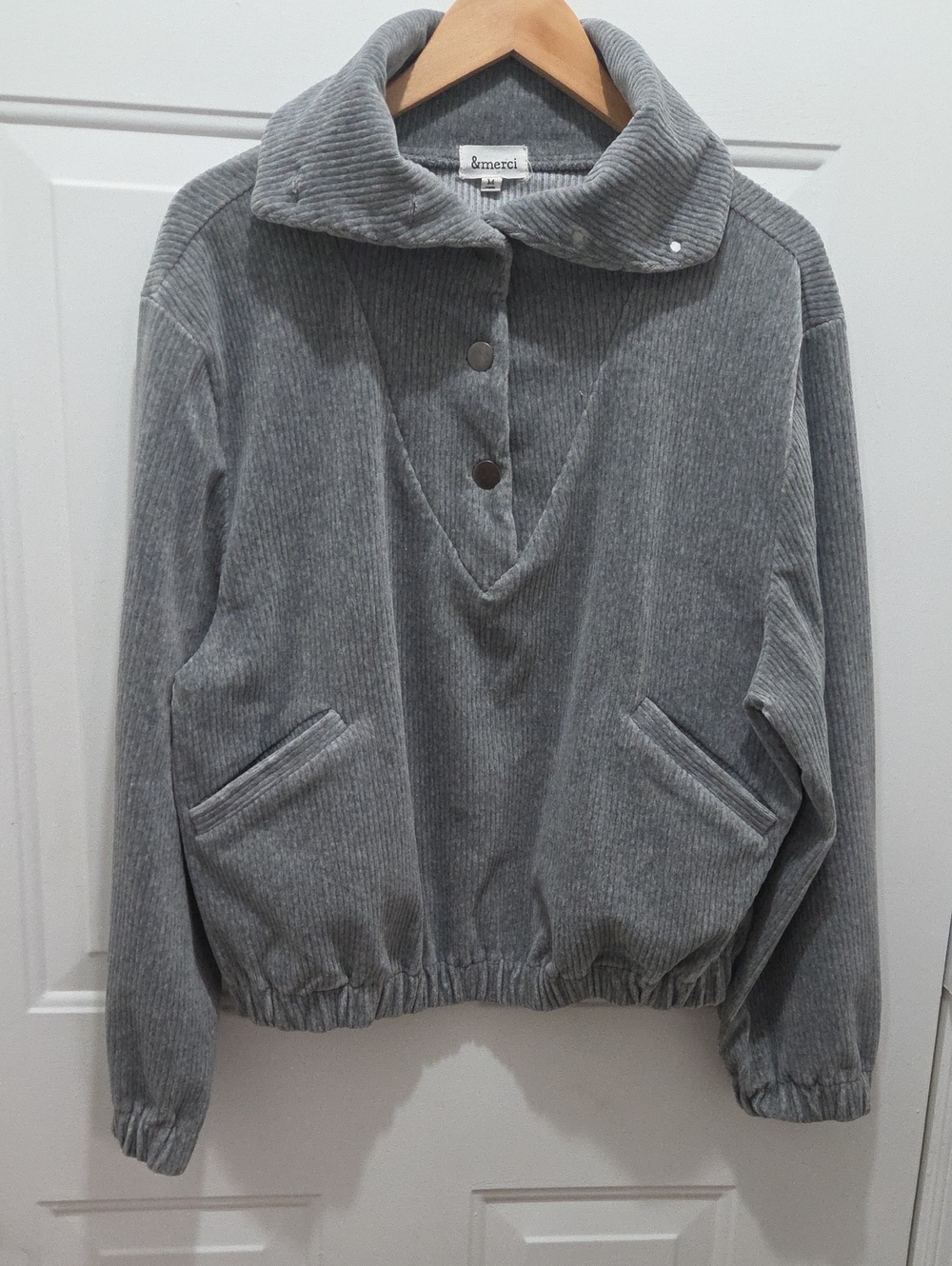 &merci Gray Corduroy Button Front Pullover Top M